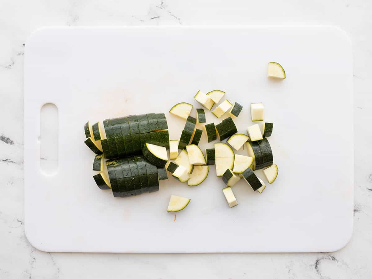 Sliced zucchini on a cutting board