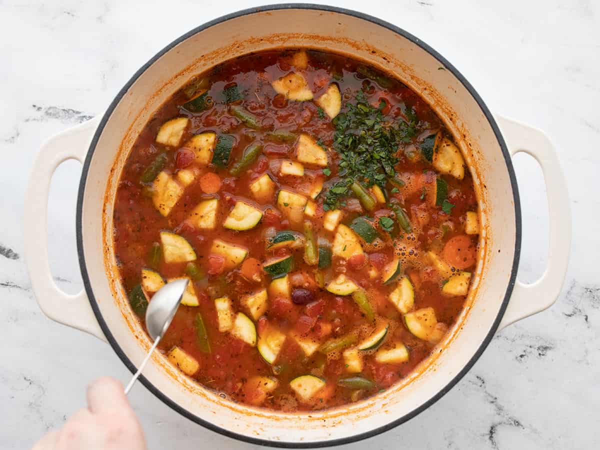 Chopped parsley and lemon juice added to the soup