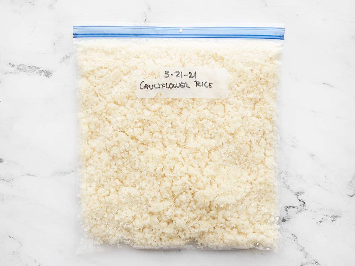 cauliflower rice in a freezer bag