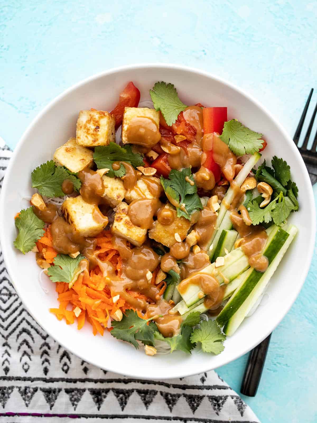 Chopped Salad with Sriracha Tofu & Peanut Dressing