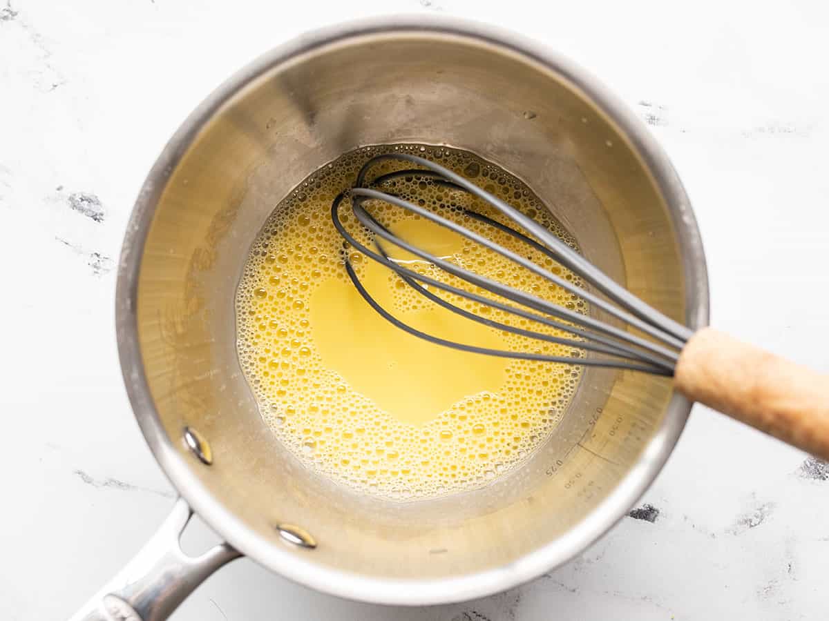 egg yolk whisked with water and lemon juice