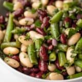 close up of three bean salad in the bowl