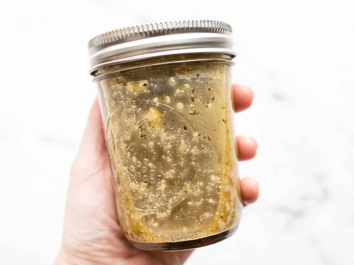 mixed Italian dressing in a jar