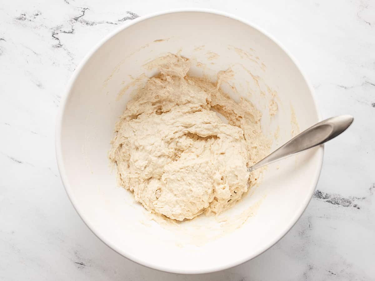 Sticky bread dough in the bowl