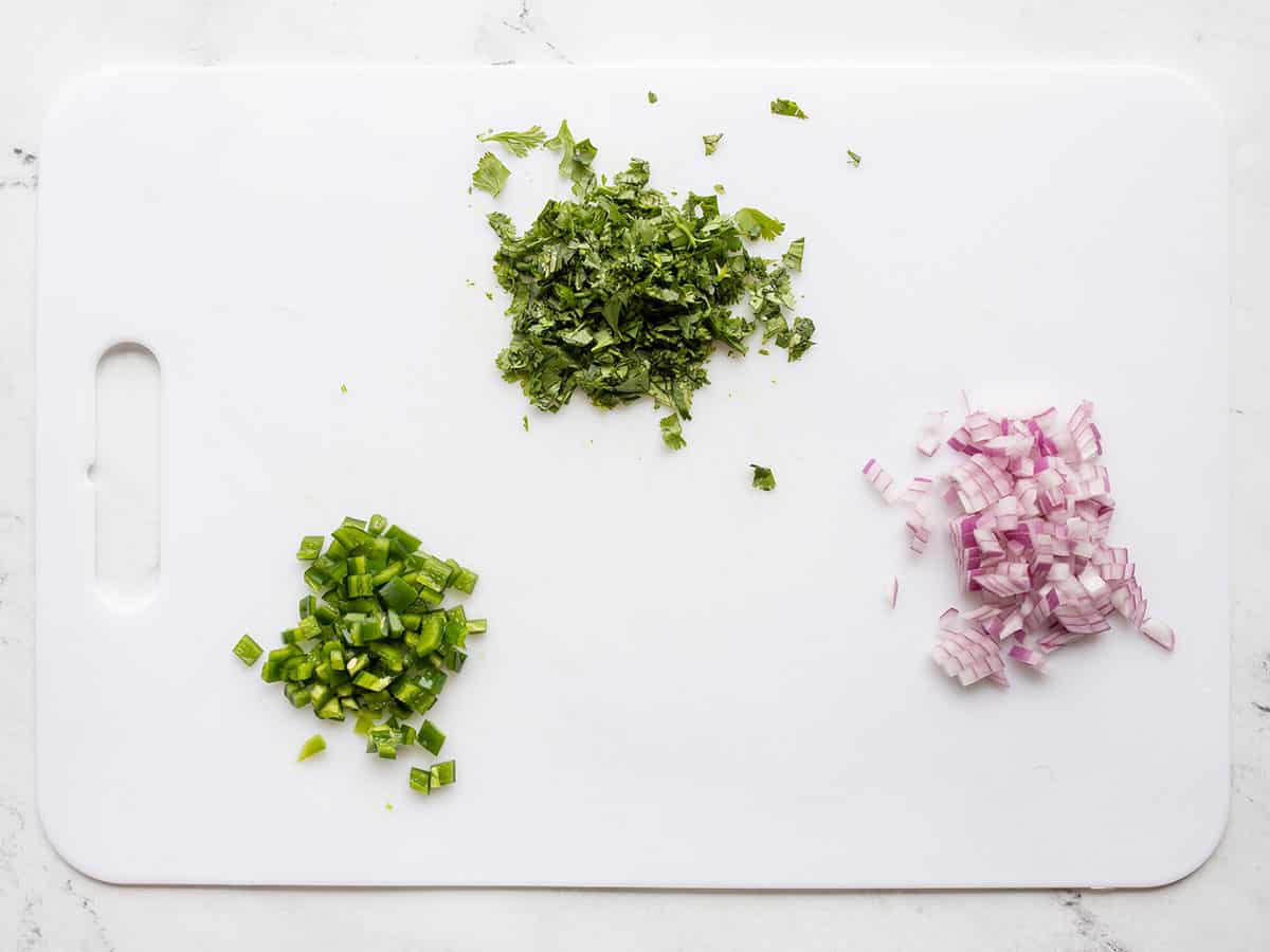 Diced jalapeño, red onion, and chopped cilantro