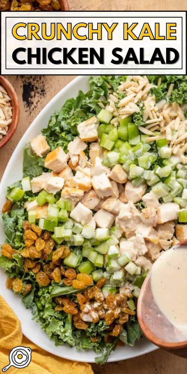 crunchy kale and chicken salad pin image