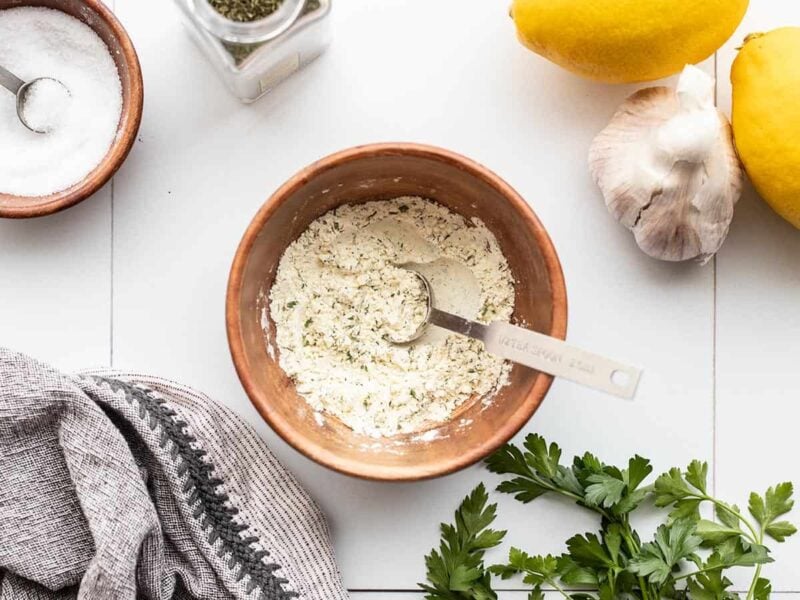 mixed homemade ranch seasoning surrounded by other ingredients