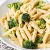 close up of ranch broccoli pasta in a bowl
