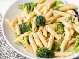 close up of ranch broccoli pasta in a bowl
