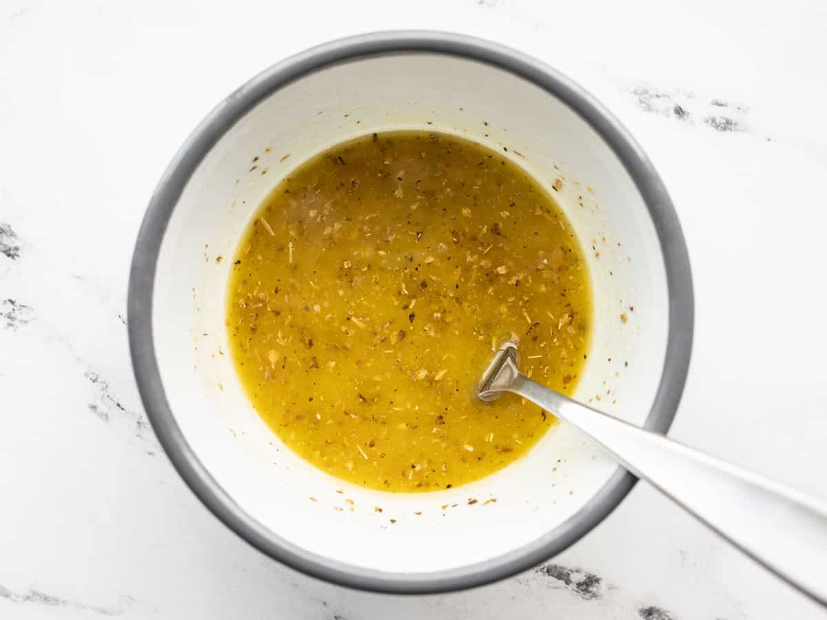 Lemon Vinaigrette in a bowl with a fork