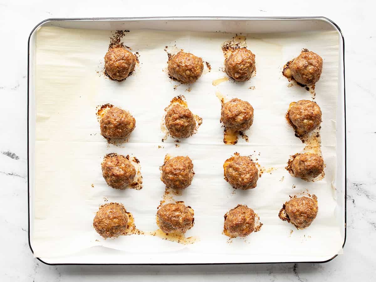 Baked meatballs on the baking sheet