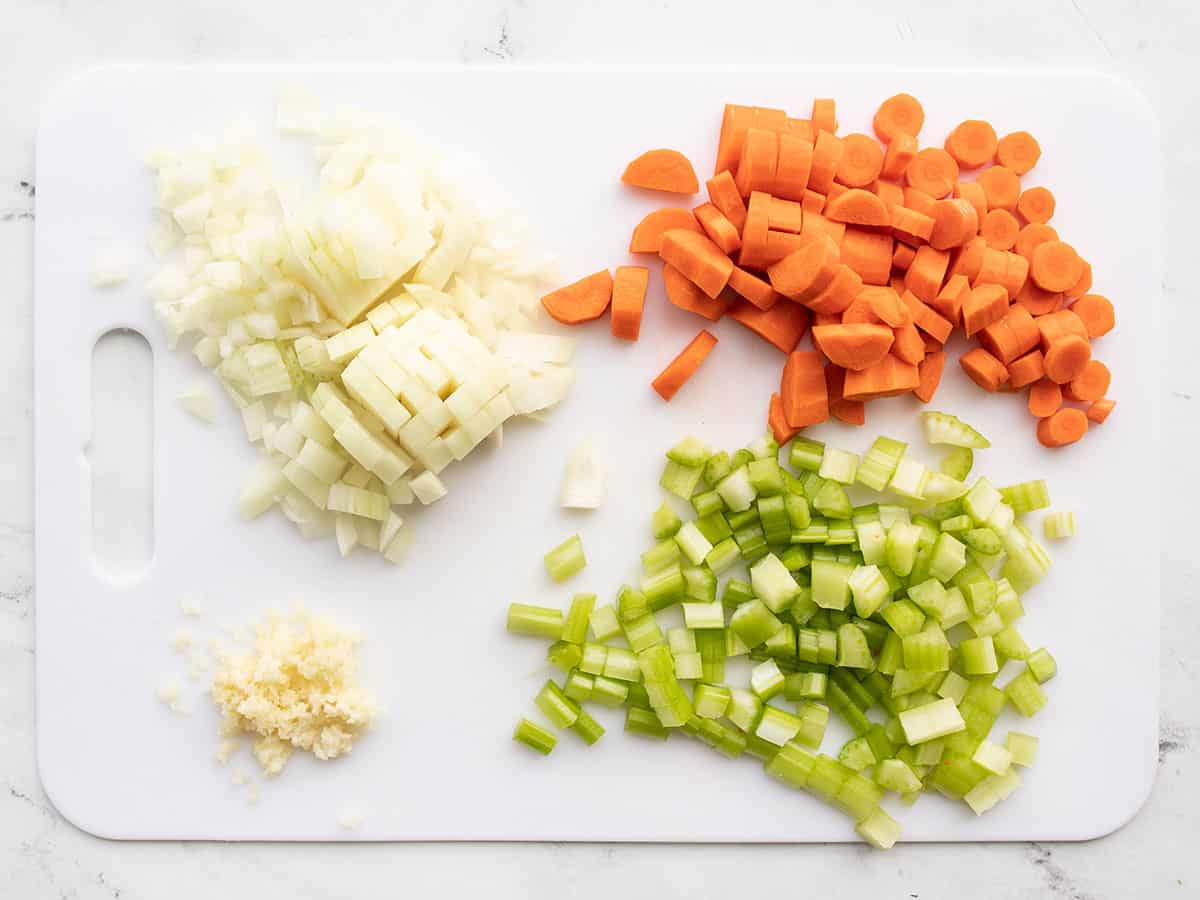 Chopped vegetables on a cutting board