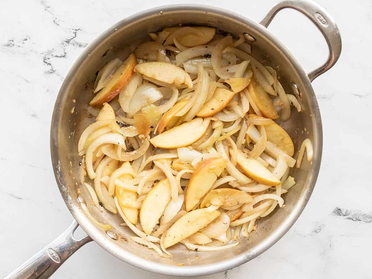 sautéed onion, apple, and garlic in the skillet