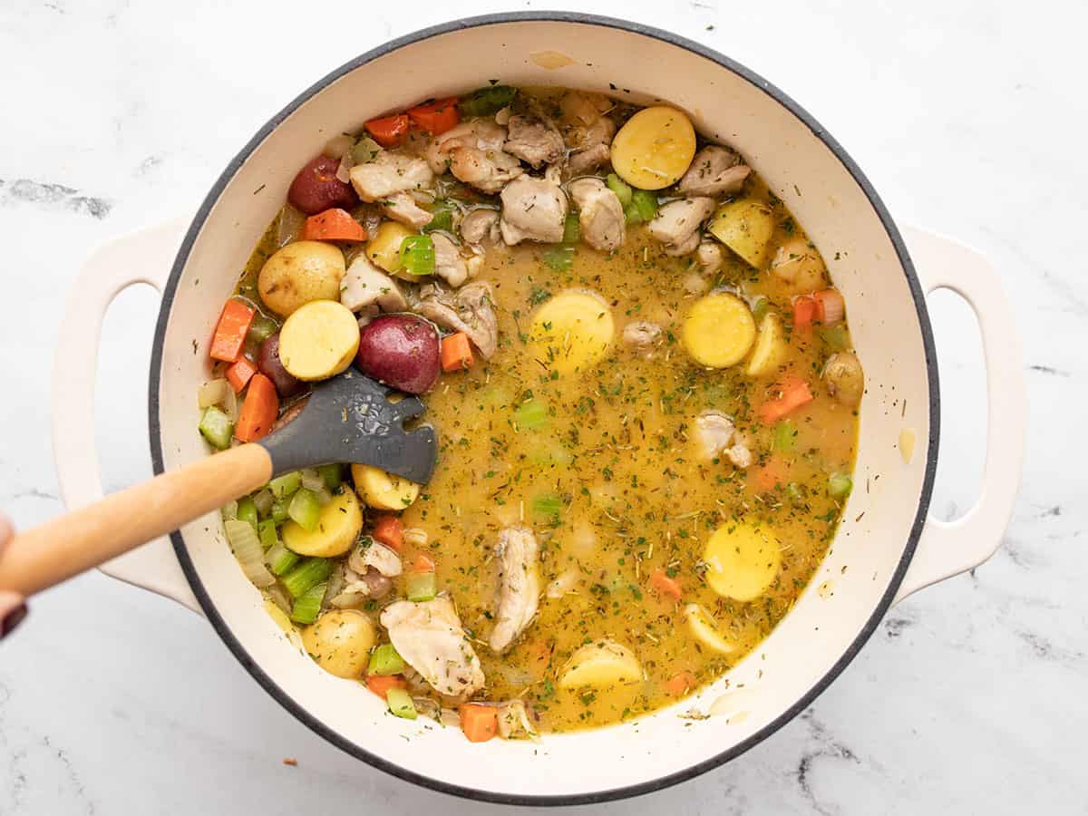 Chicken stew before simmering