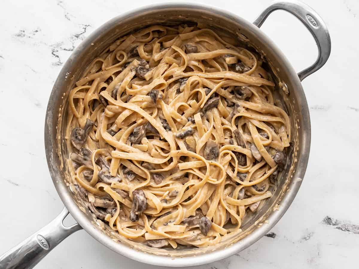 Finished one pot creamy mushroom pasta in the skillet