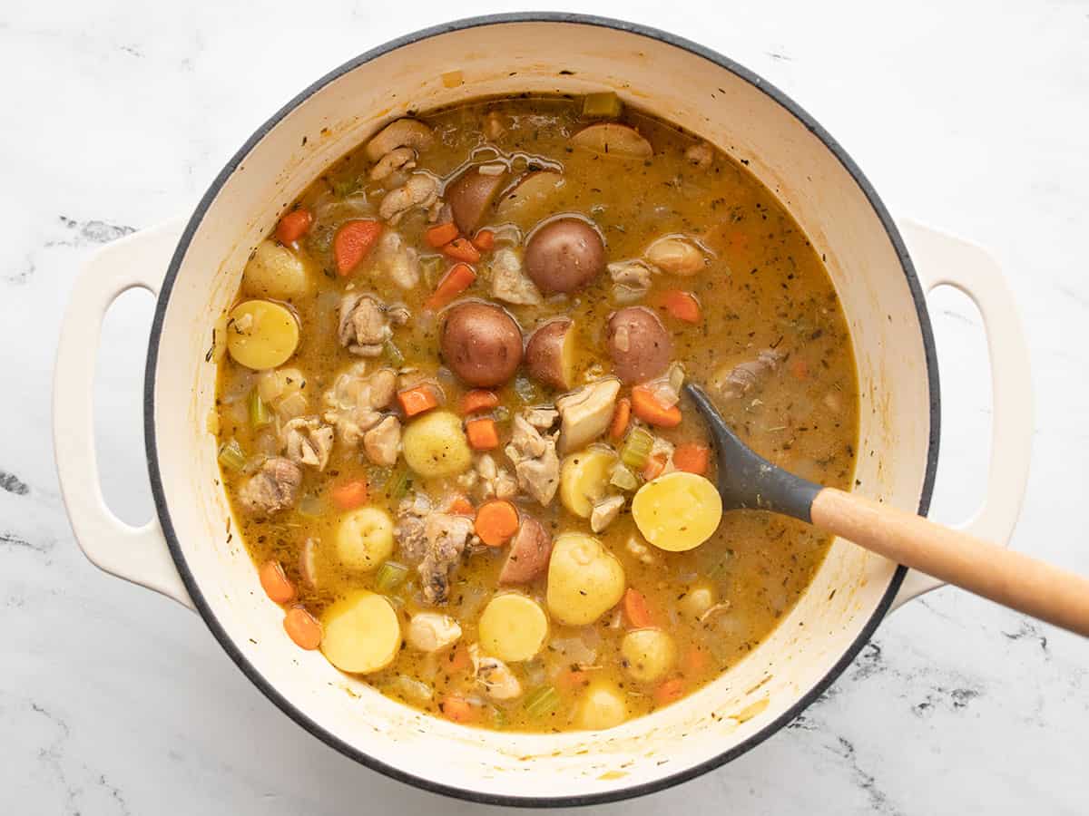 Simmered chicken stew in the pot
