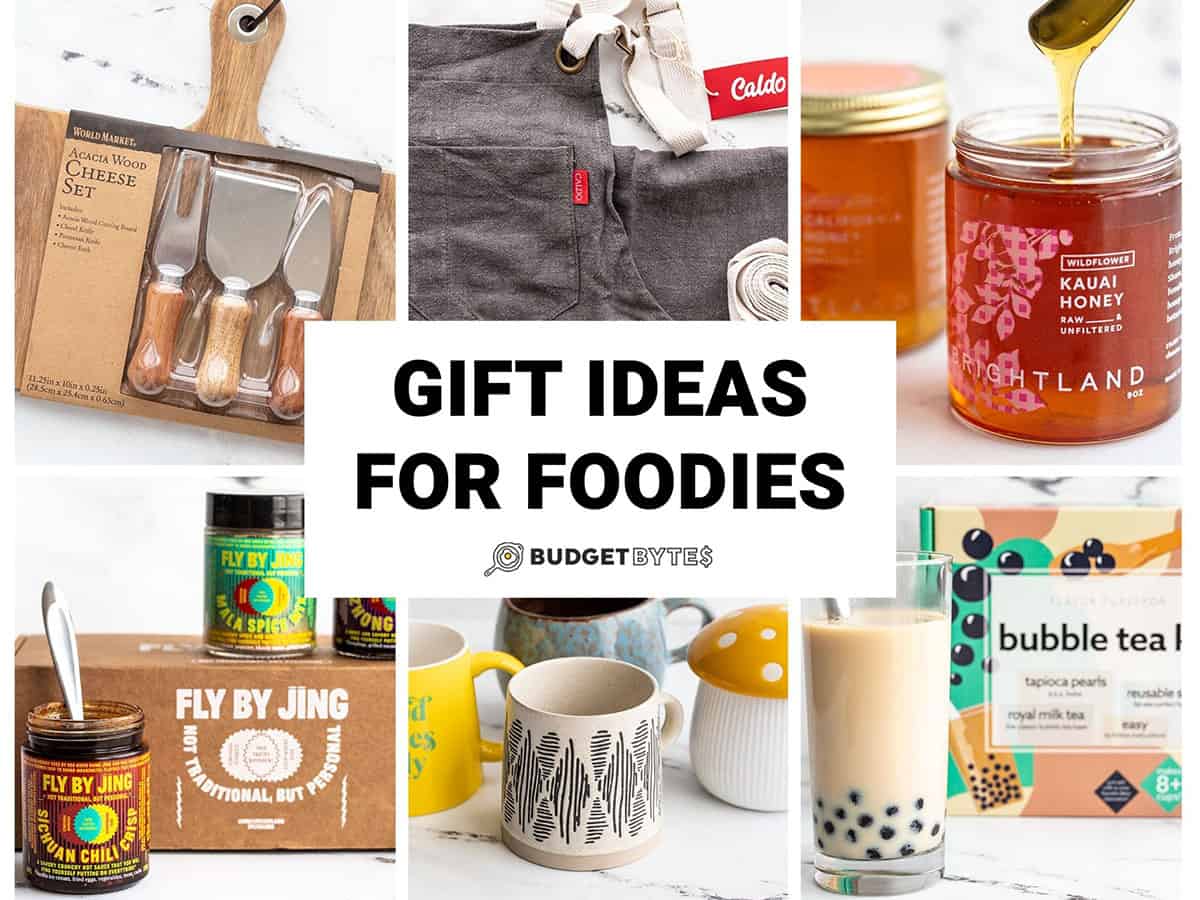 Collage of gift ideas with title text in the center