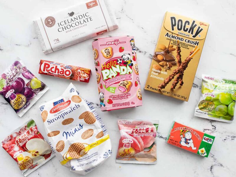 international snacks spread out