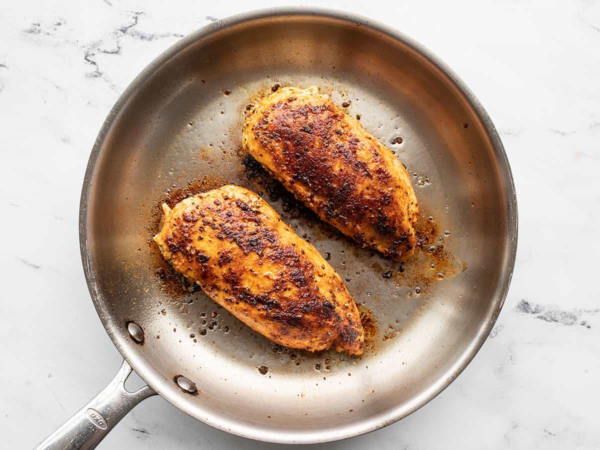 Cooked Chicken breasts in the skillet