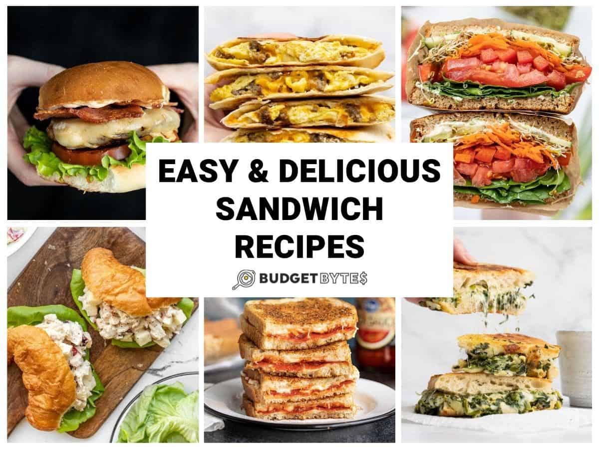 Collage of sandwich photos with title text in the center