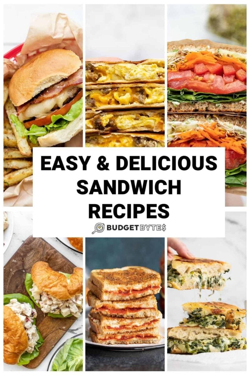 collage of six sandwich photos with title text in the center
