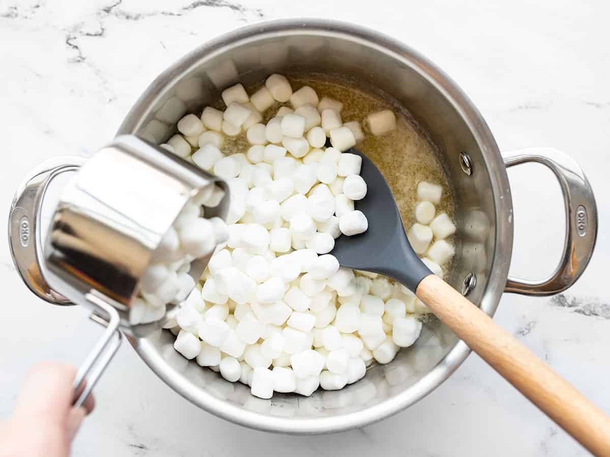 marshmallows added to the pot with the butter