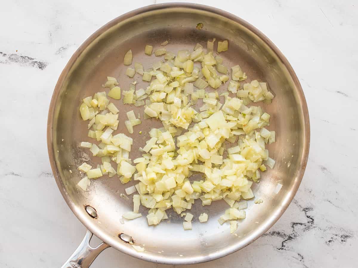 Sautéed onion and garlic in a skillet