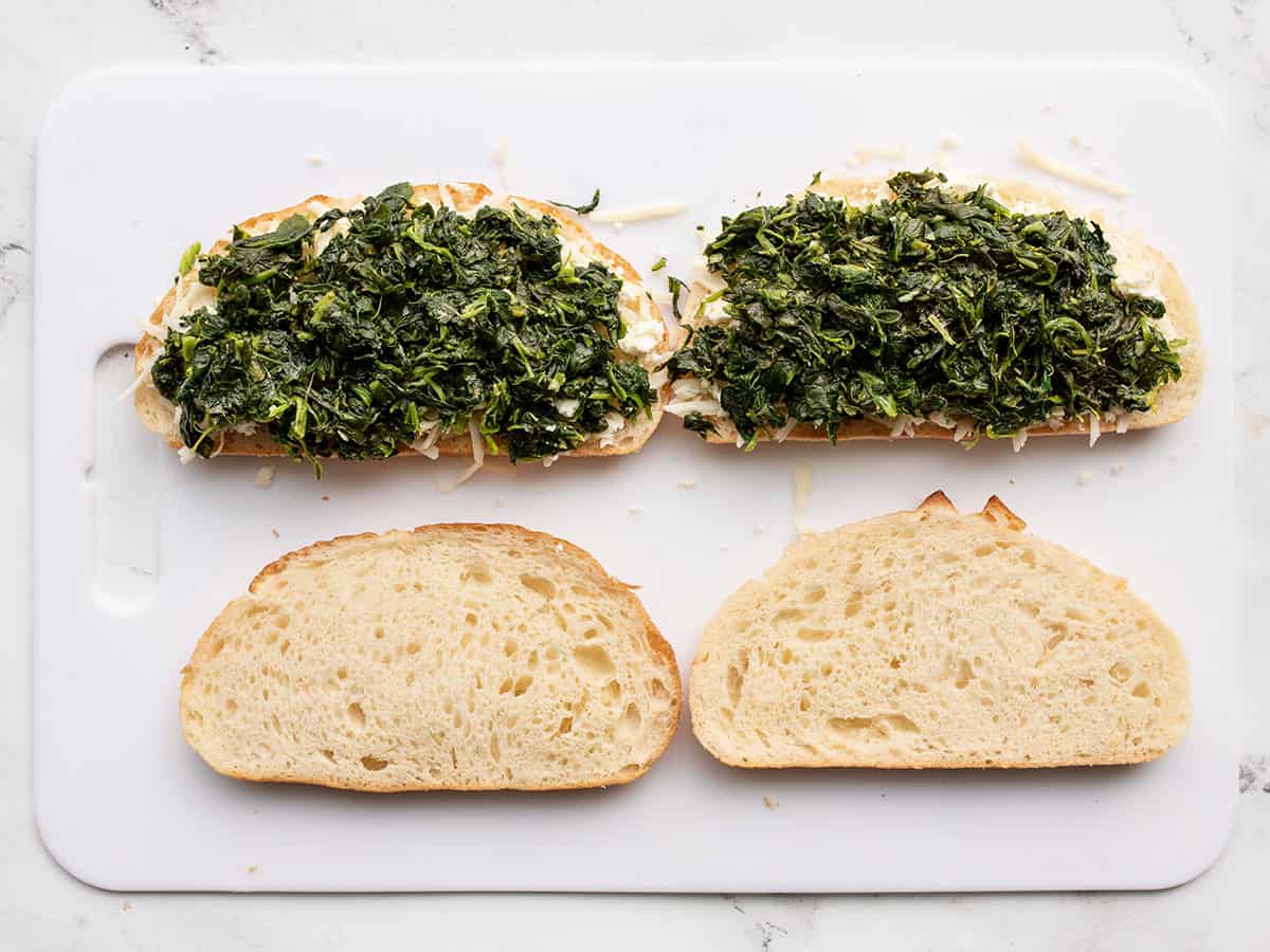 cooked spinach added to the sandwiches