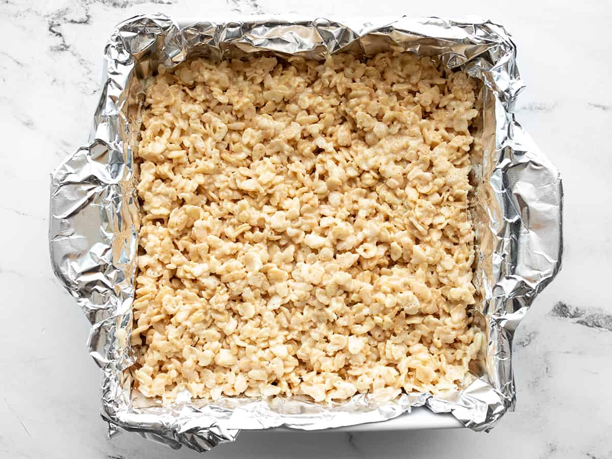 Rice krispie treats in the dish