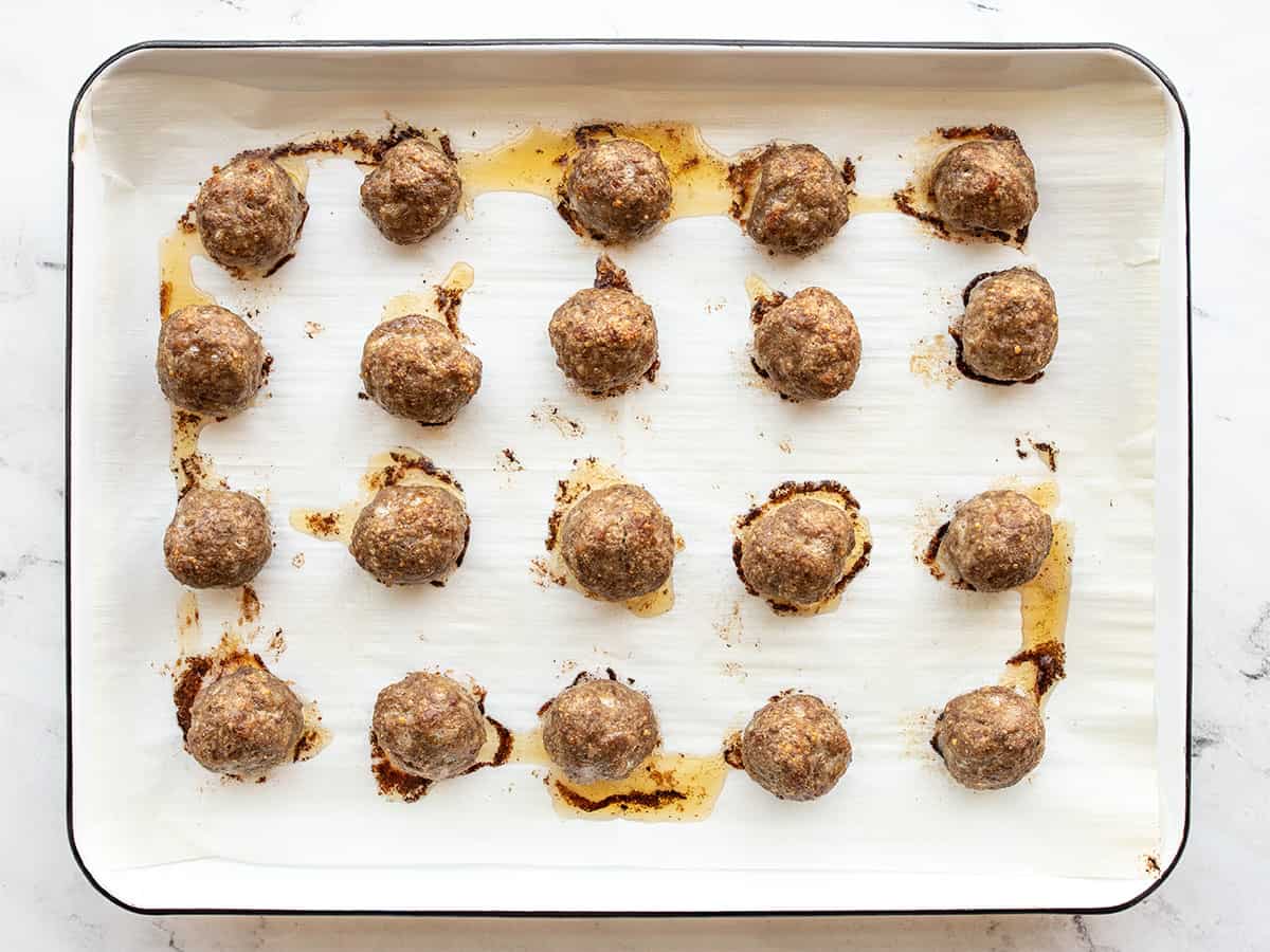 baked meatballs on the baking sheet