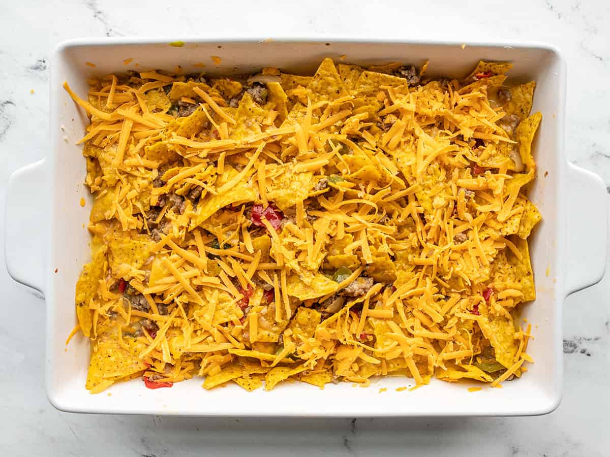 Casserole topped with cheese