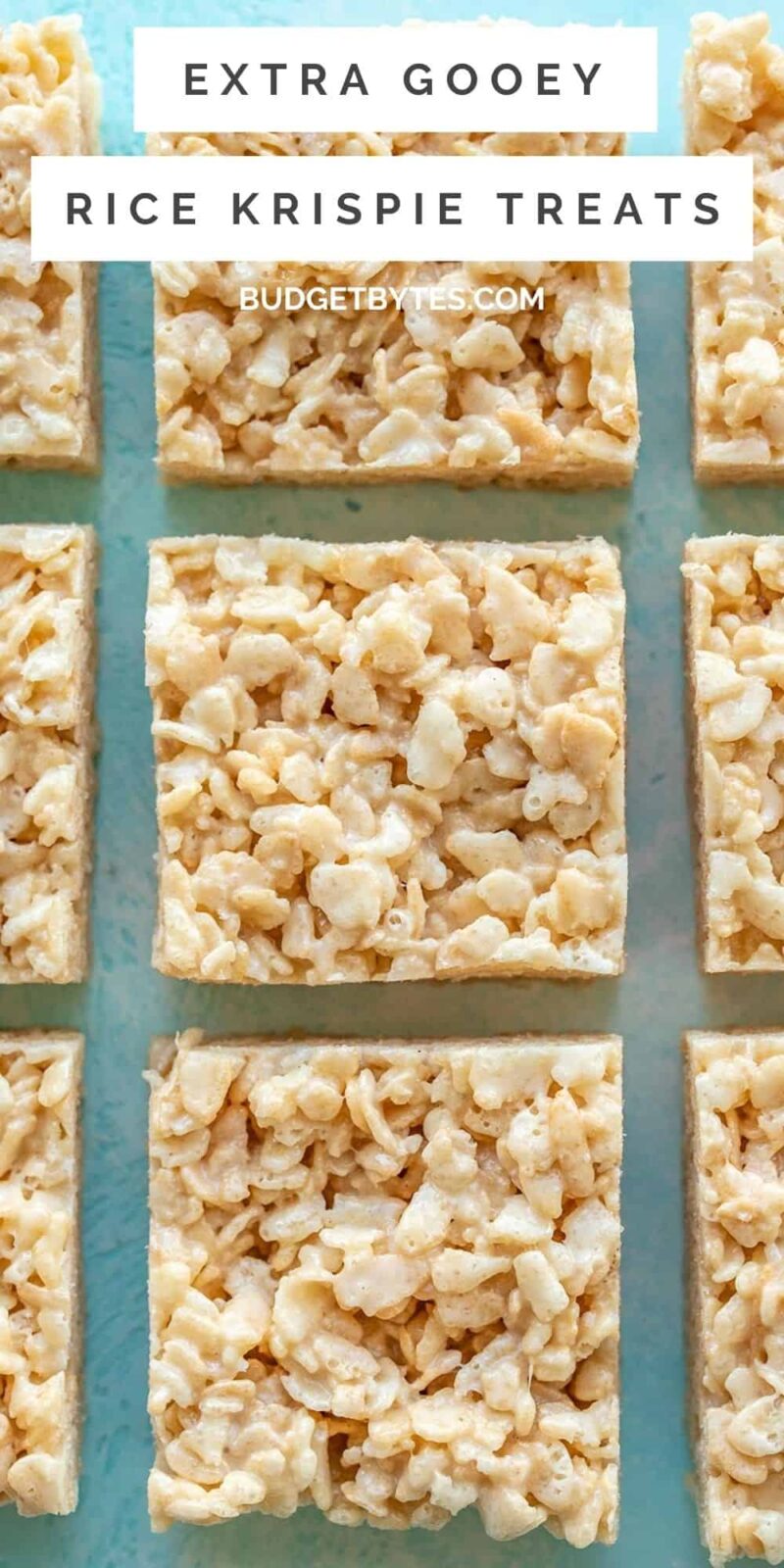 Rice krispie treats from above in a grid, title text at the top