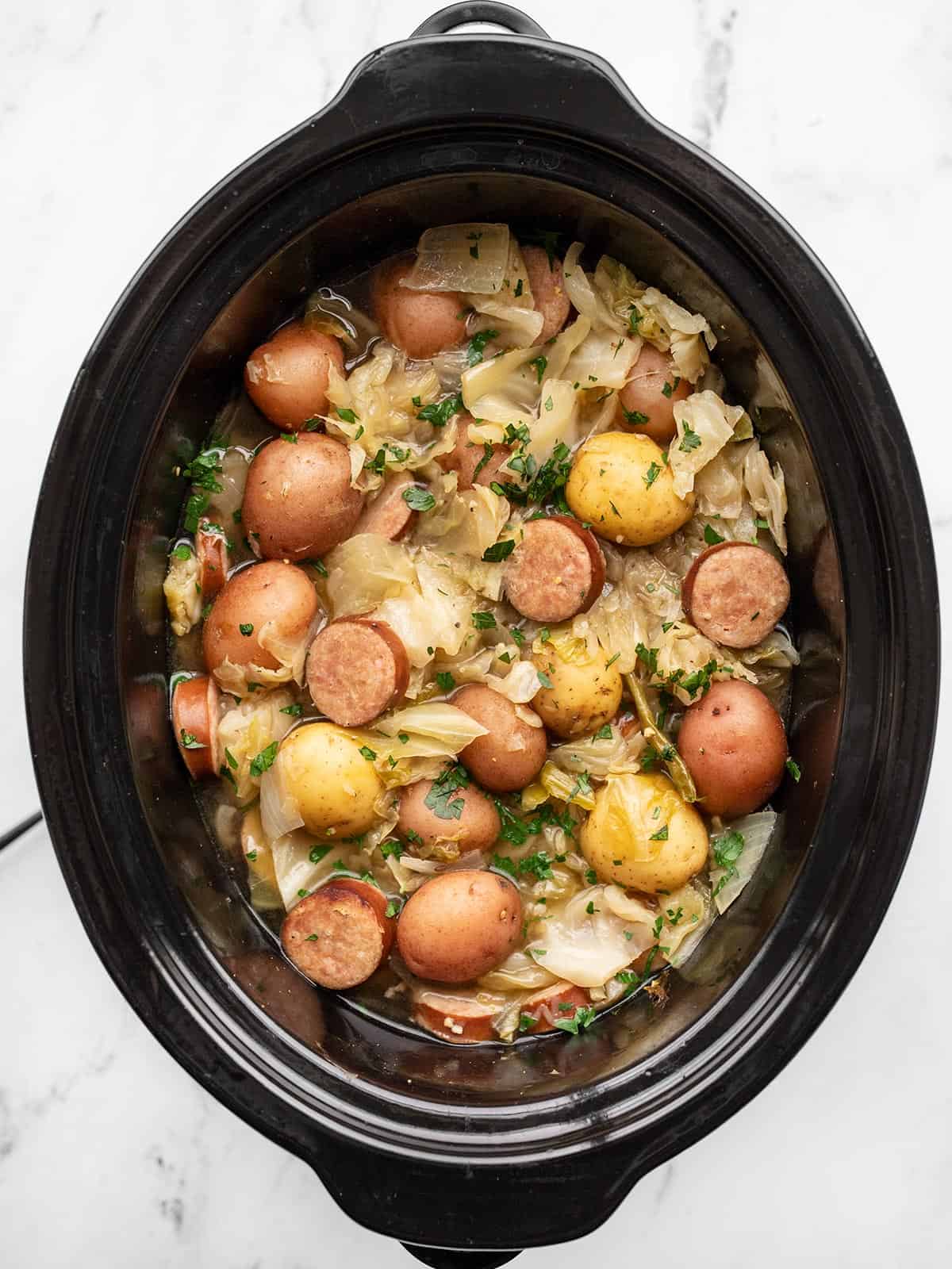 Cabbage, sausage, and potatoes in the slow cooker