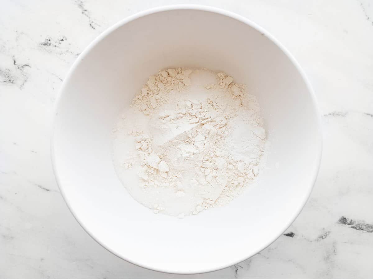Dry ingredients for scones in a bowl