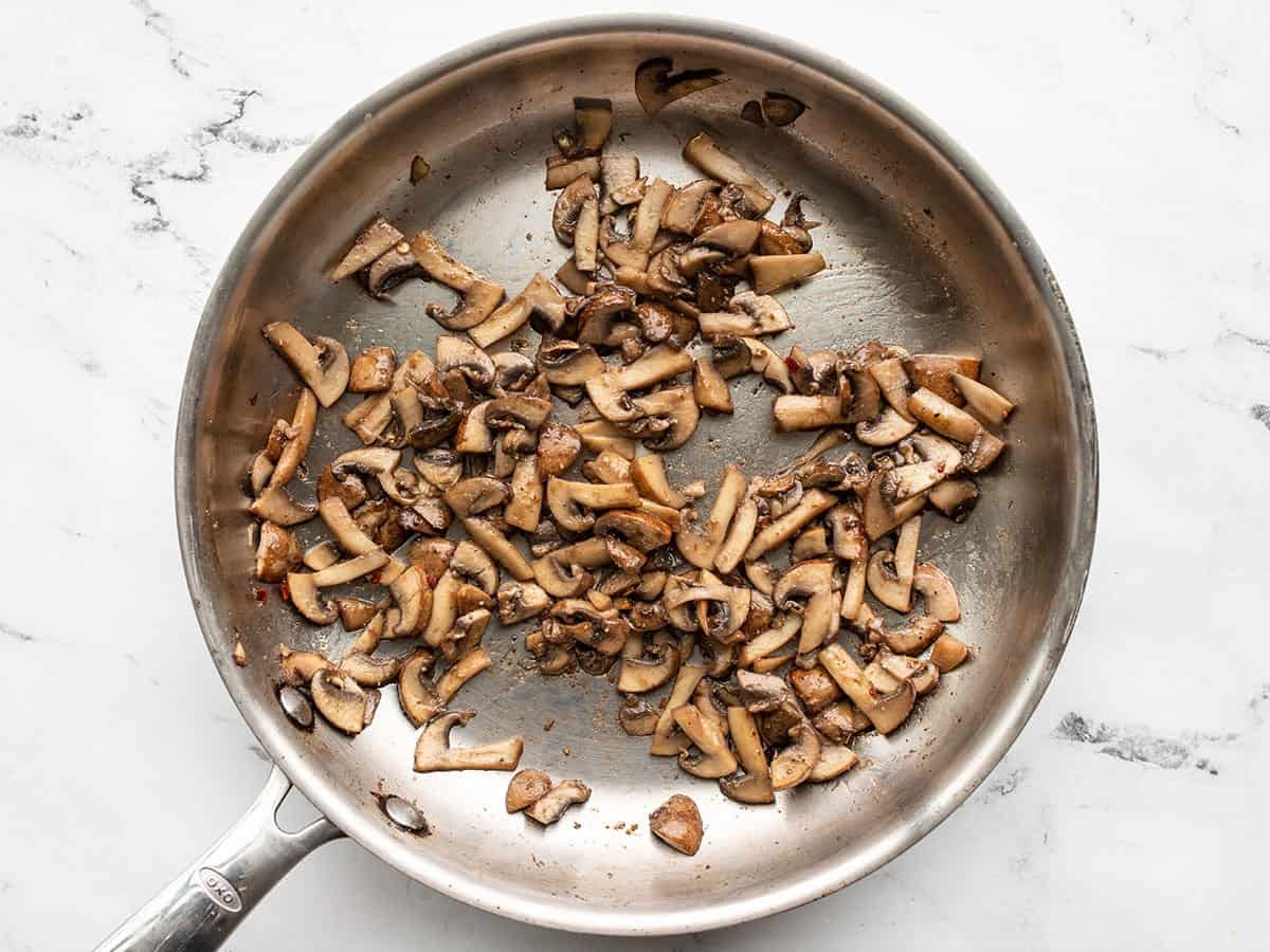 Sautéed mushrooms in a skillet