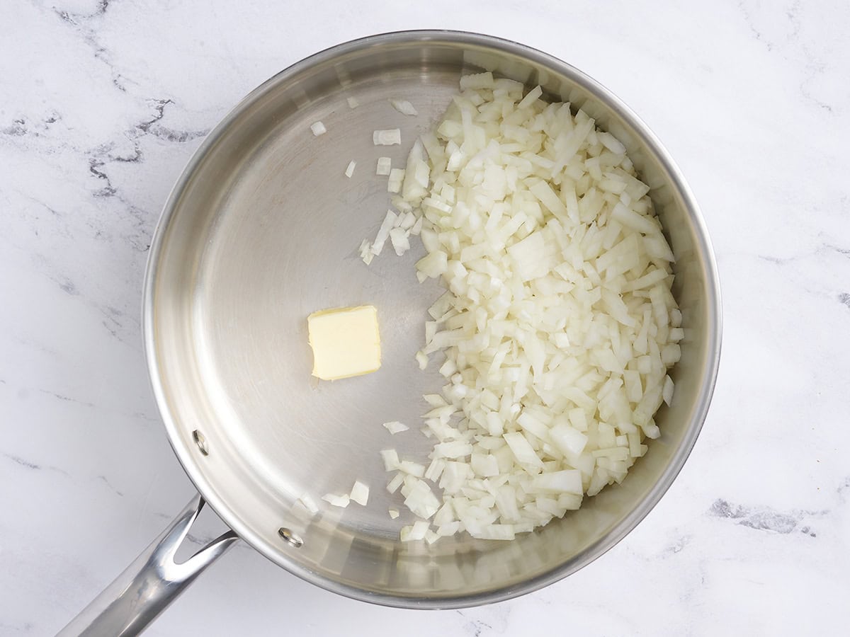 Onions and butter in a skillet.