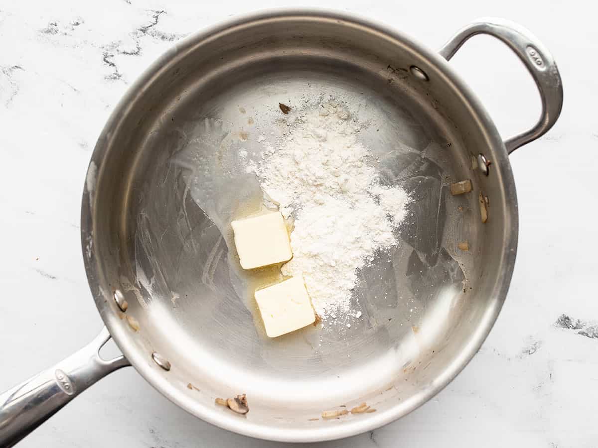 butter and flour added to the empty skillet