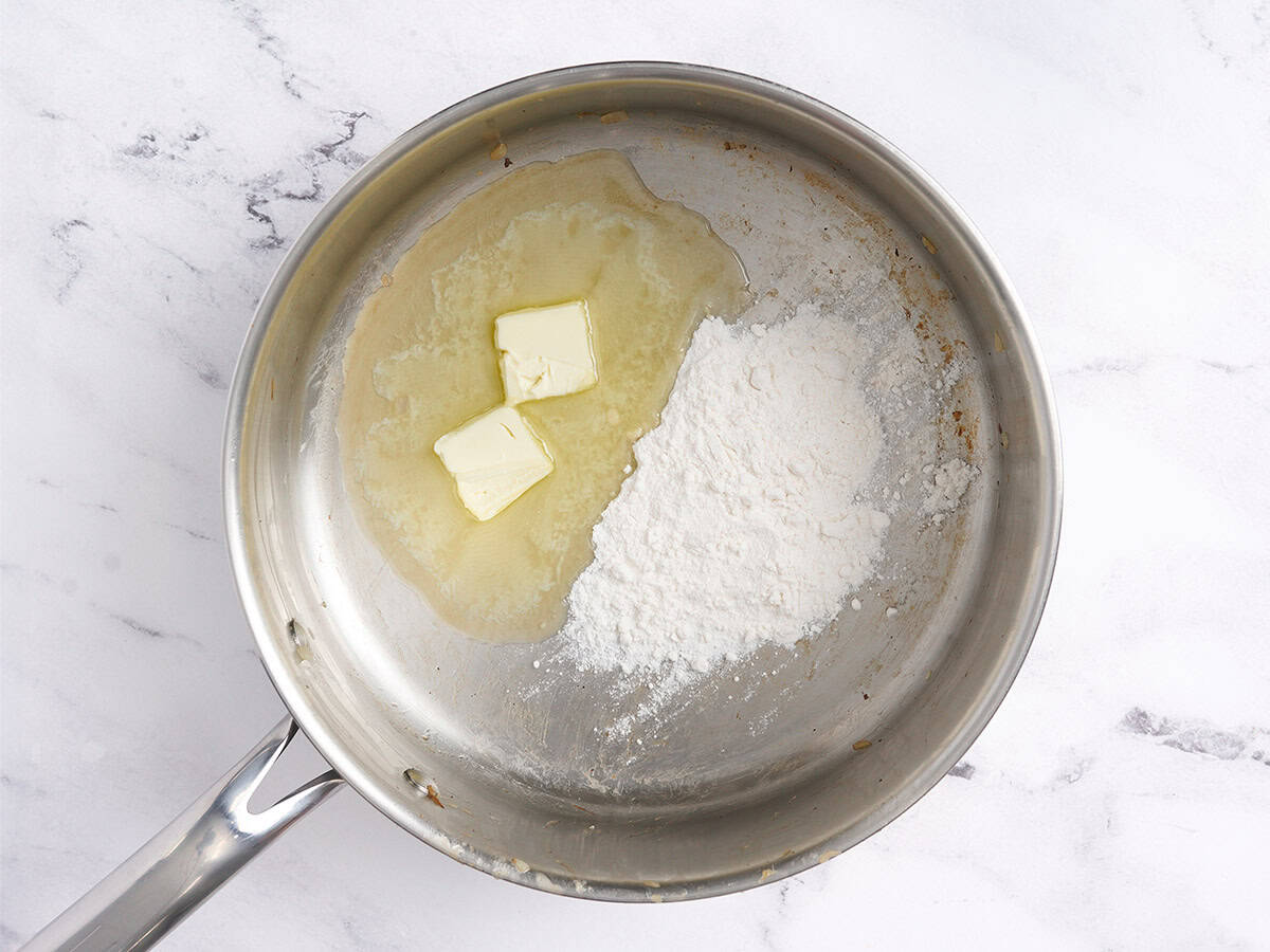 Butter and flour in a skillet.