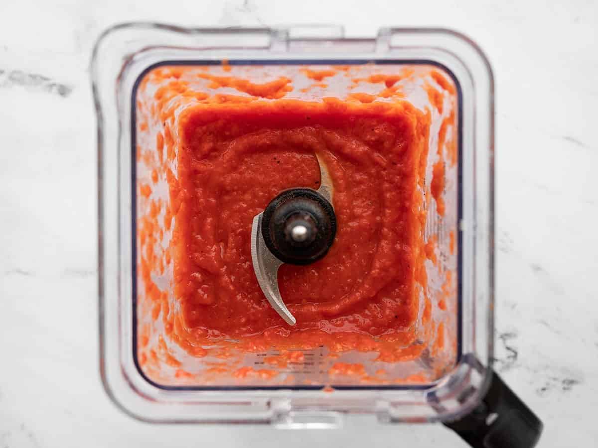 Blended red peppers and onions in the blender