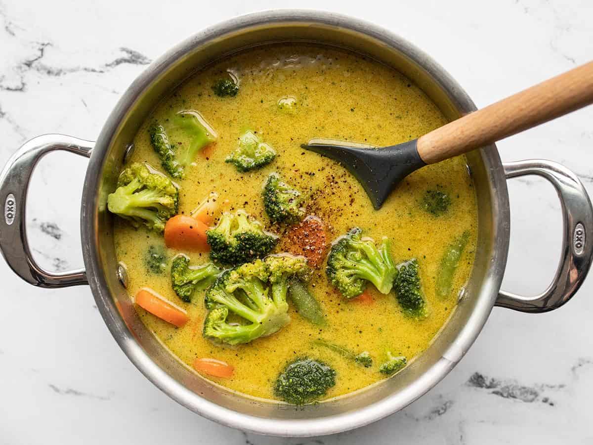 Finished vegetable curry with salt and pepper added