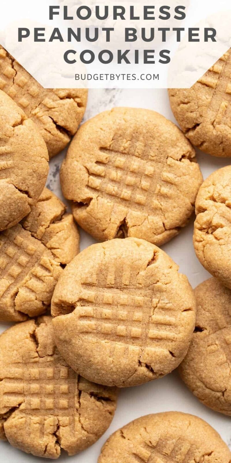peanut butter cookies scattered on a surface, title text at the top.