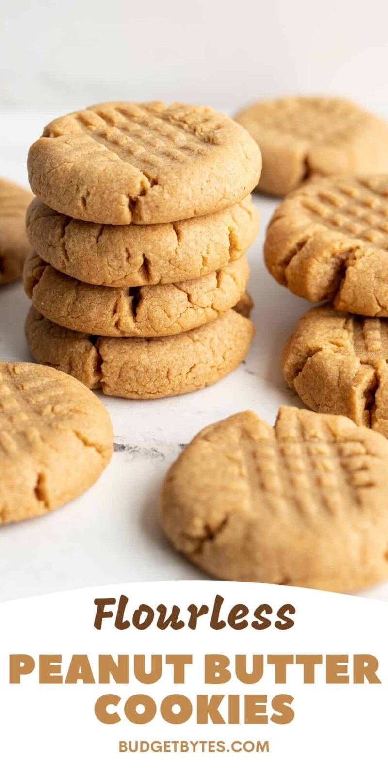 A stack of peanut butter cokies, title text at the bottom