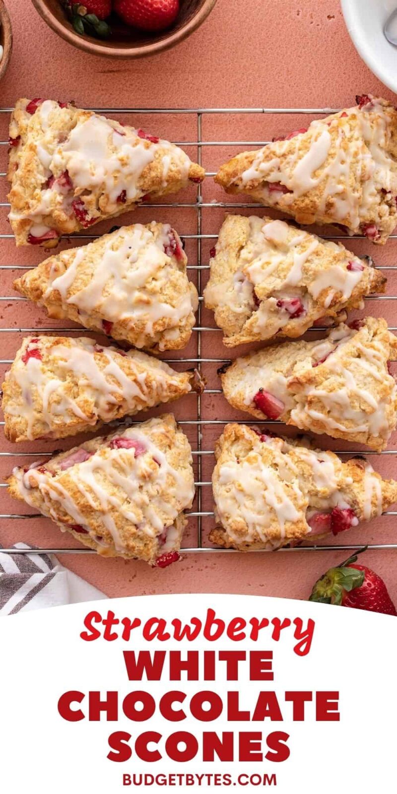 strawberry scones on a wire cooling rack