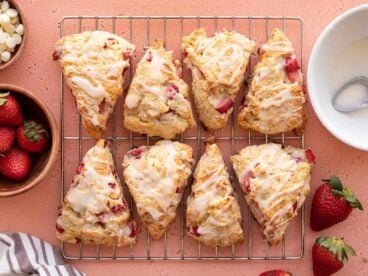 Strawberry Scones on a wire cooling rack