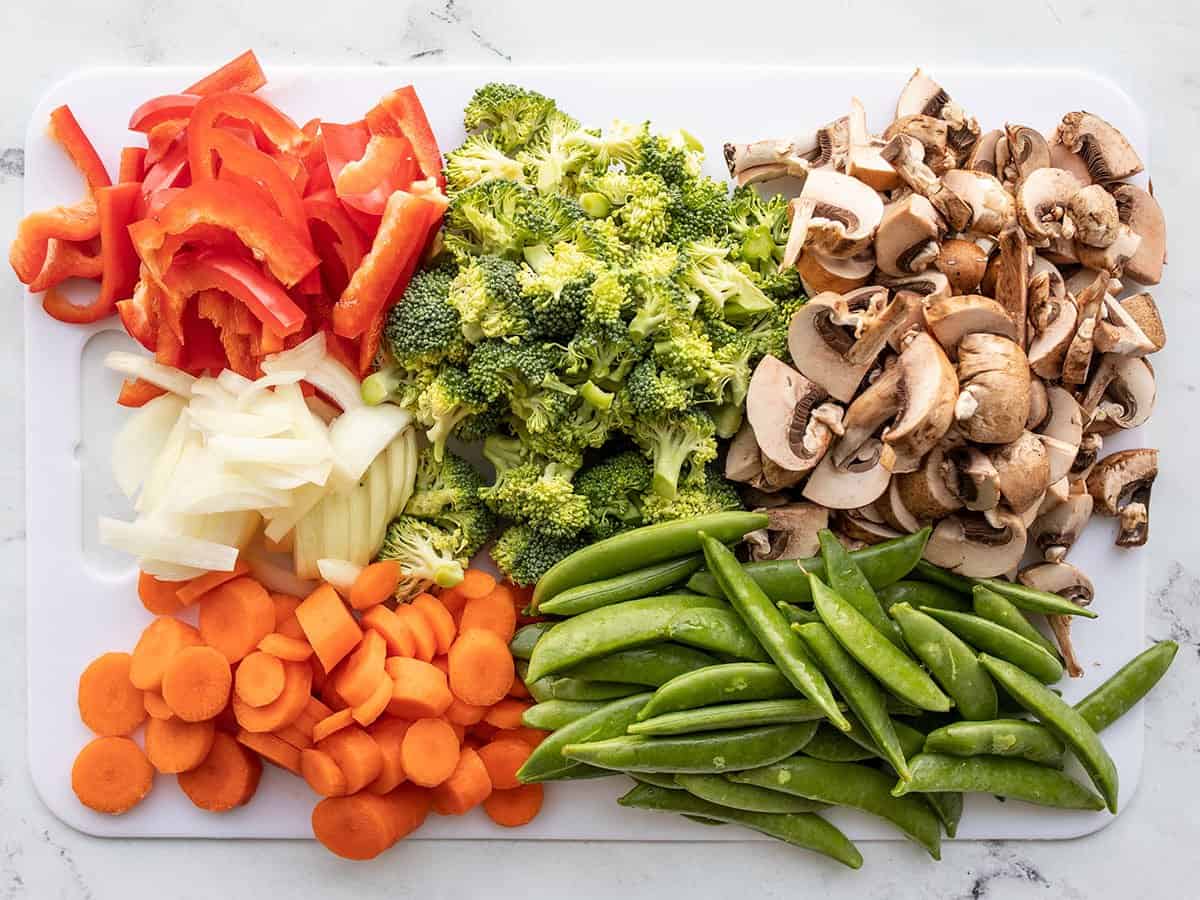 Chopped vegetables on the cutting board