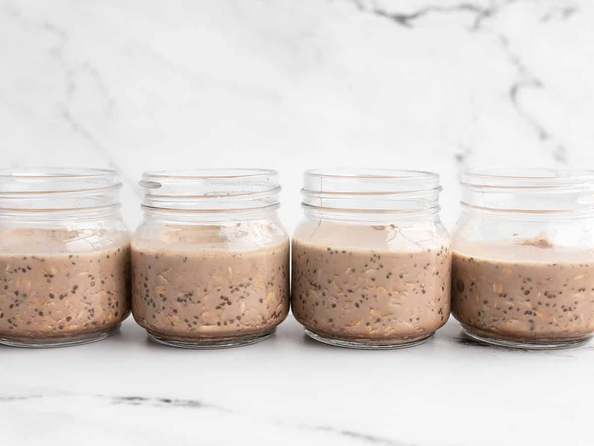Overnight oats divided into jars