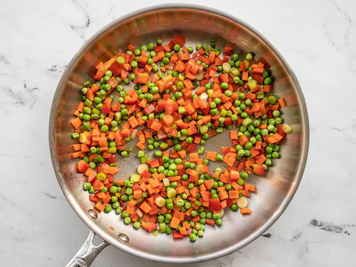 Sautéed vegetables in the skillet