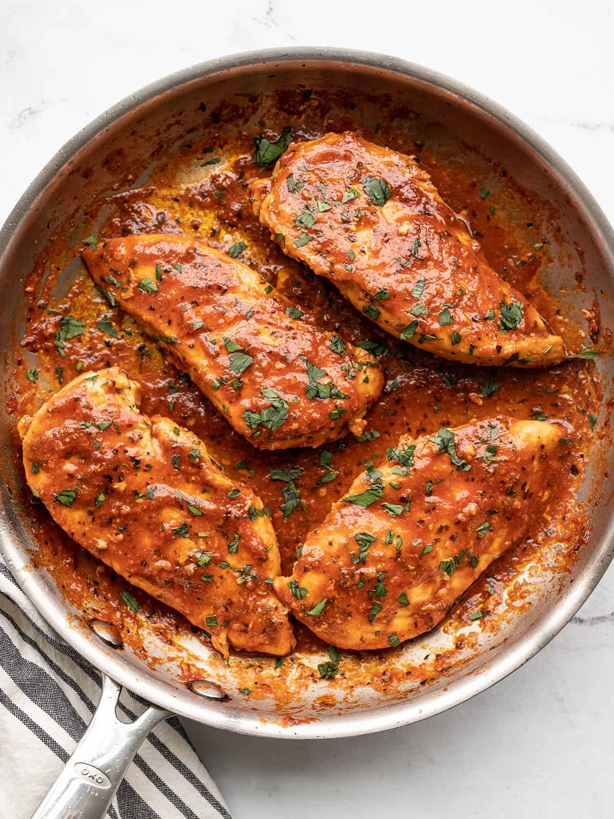 Tomato basil chicken in the skillet