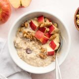 Overhead view of a bowl of apple pie overnight oats.