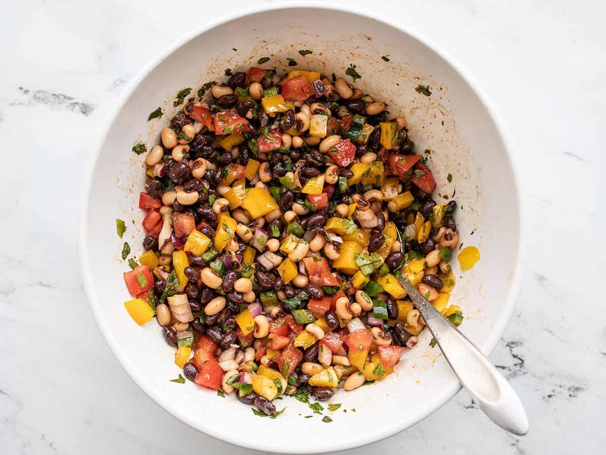 Finished cowboy caviar in the bowl.